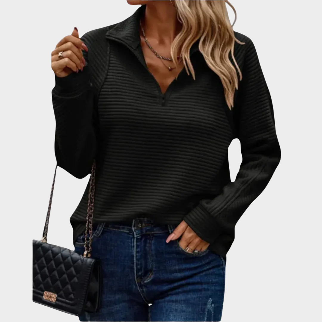 Women’s Half Zip Pullover Sweatshirt – Long Sleeve Loose Fit Top with V-Neck Zipper Detail – Multiple Colours