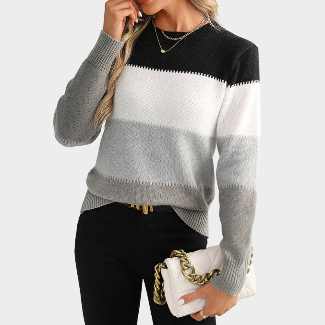 Women’s Knitted Sweater - Soft Contrast Color Pullover, Casual Fall Winter Fashion