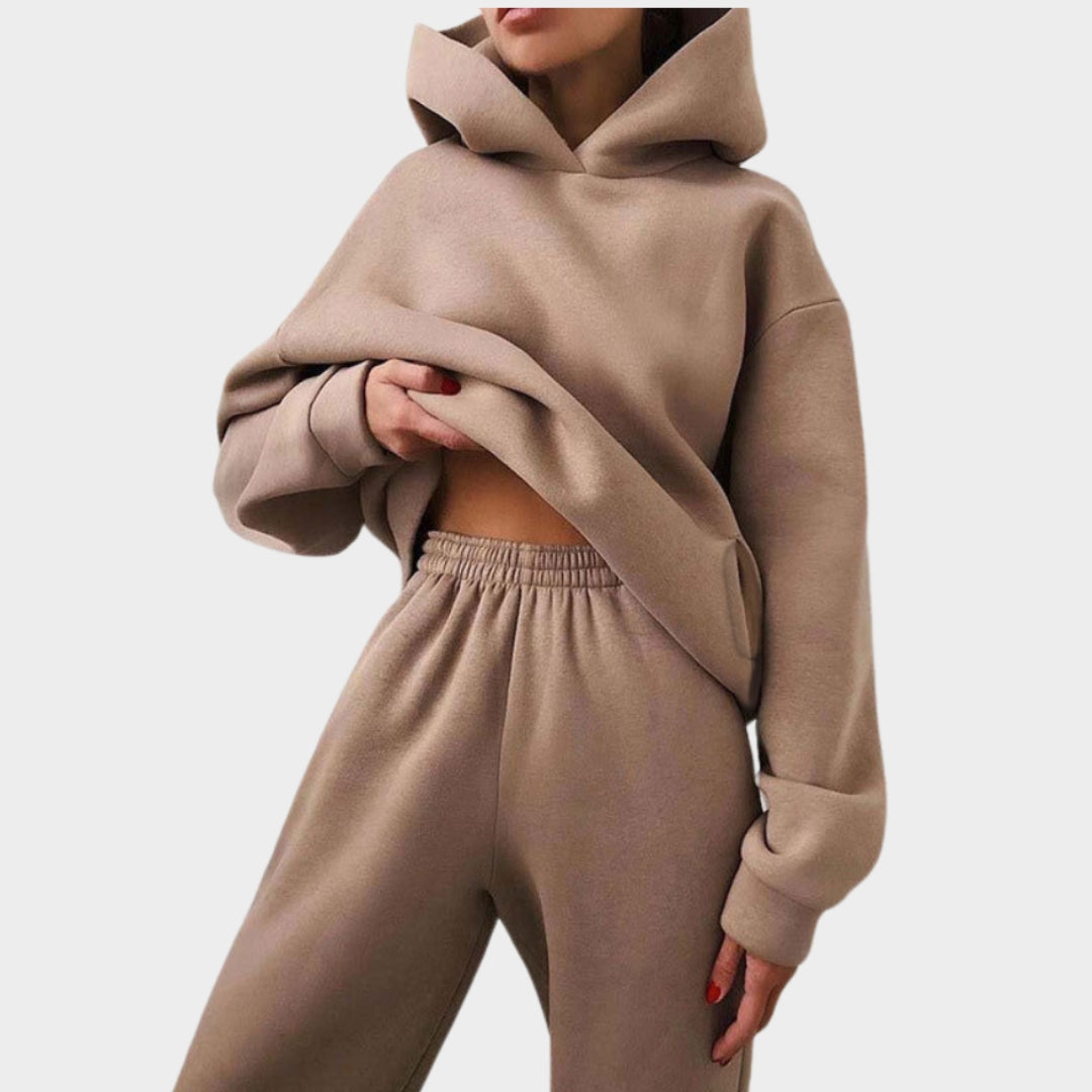 Women’s Casual Two-Piece Sweater Suit – Solid Color, Fashionable Sportswear Set, Available in Brown, Purple, Pink, and More