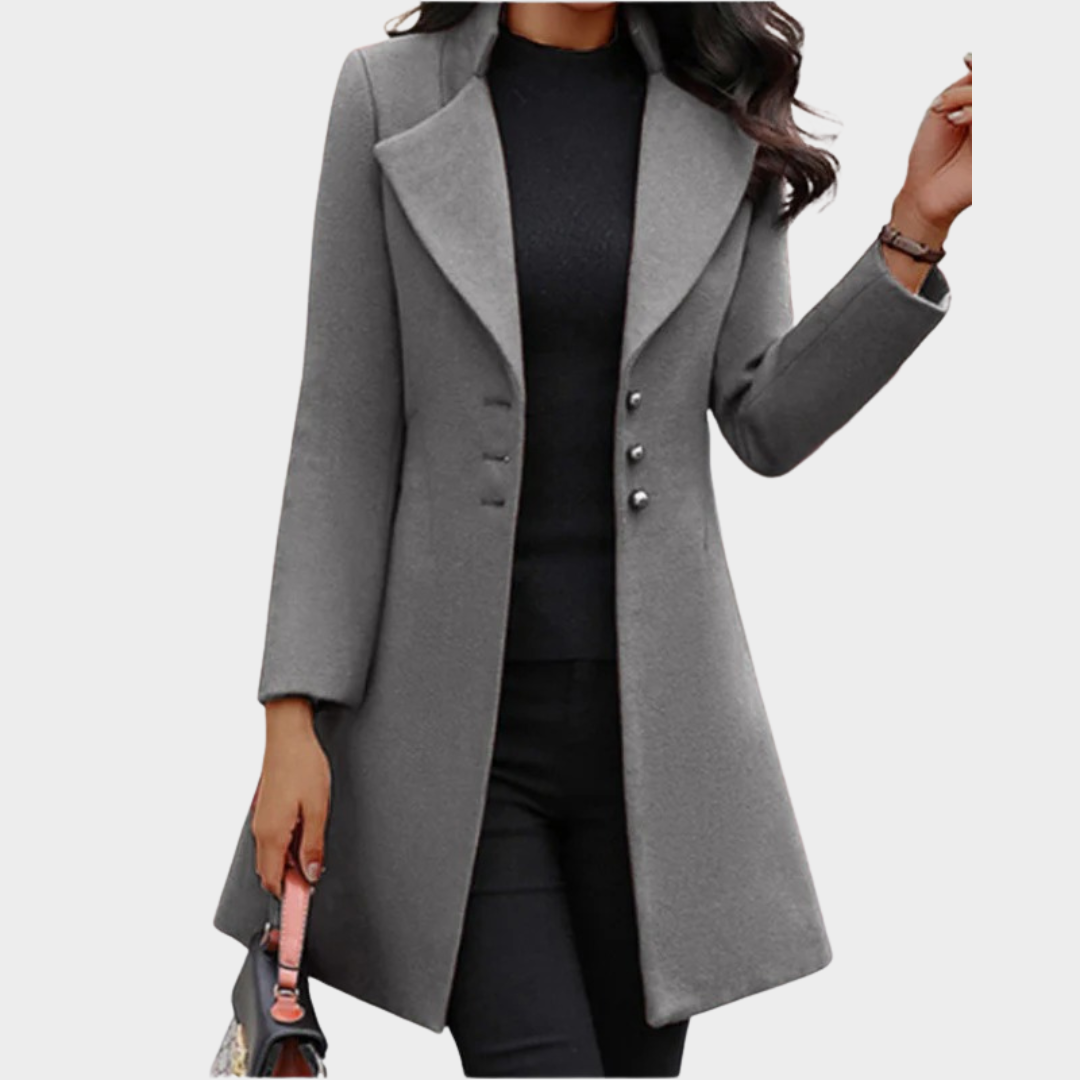 Women’s Slim Fit Wool Coat – Mid-Length Double Breasted Jacket with Notched Lapel – Multiple Colours