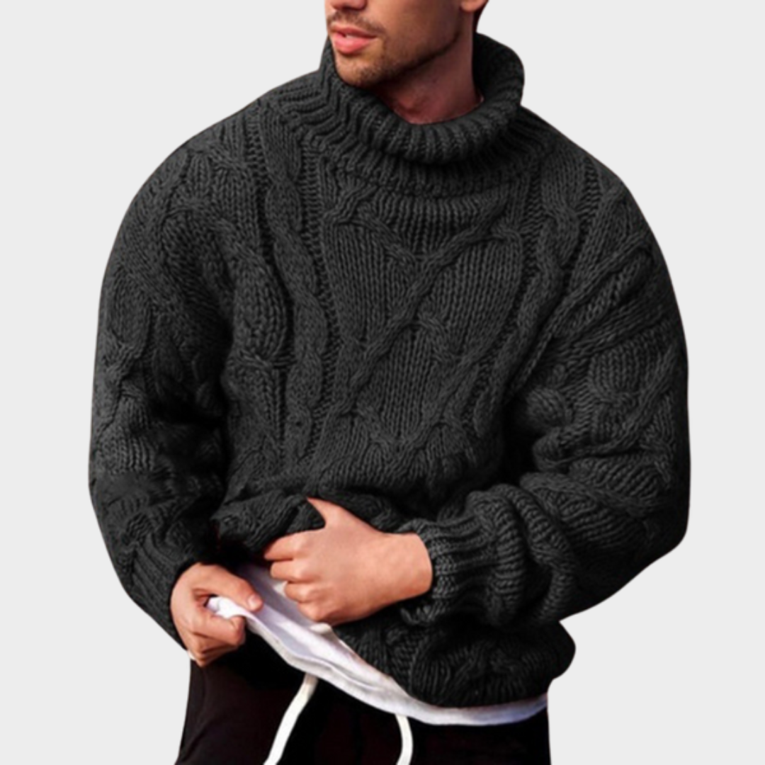 Men's Knitted Turtleneck Sweater – Thickened Wool Blend – Long Sleeve – Ribbed Twist Knit – Multiple Colours