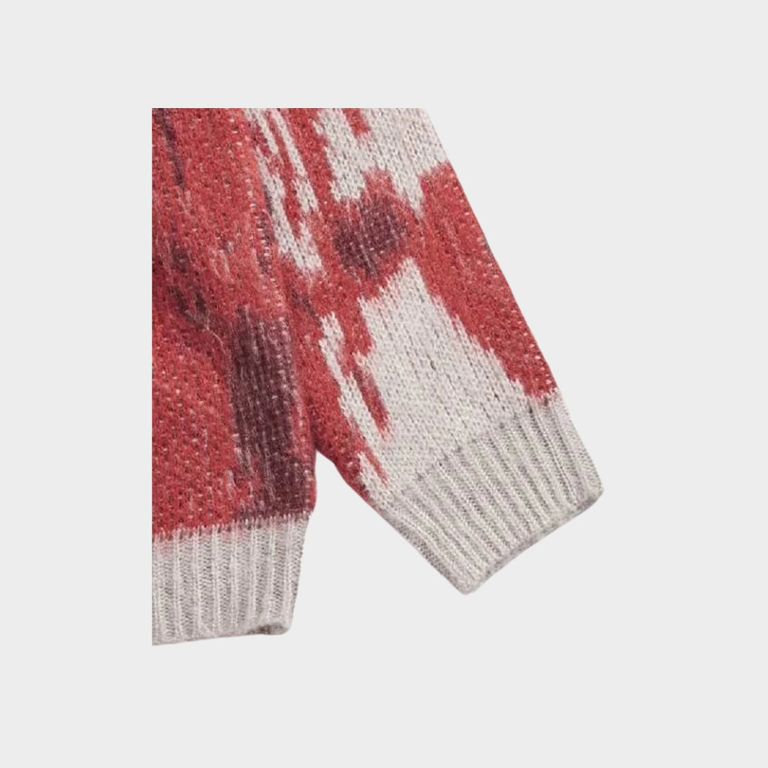 Women’s Oversized Tie-Dye Knitted Sweater - High Collar, Loose Fit, Streetwear, Red