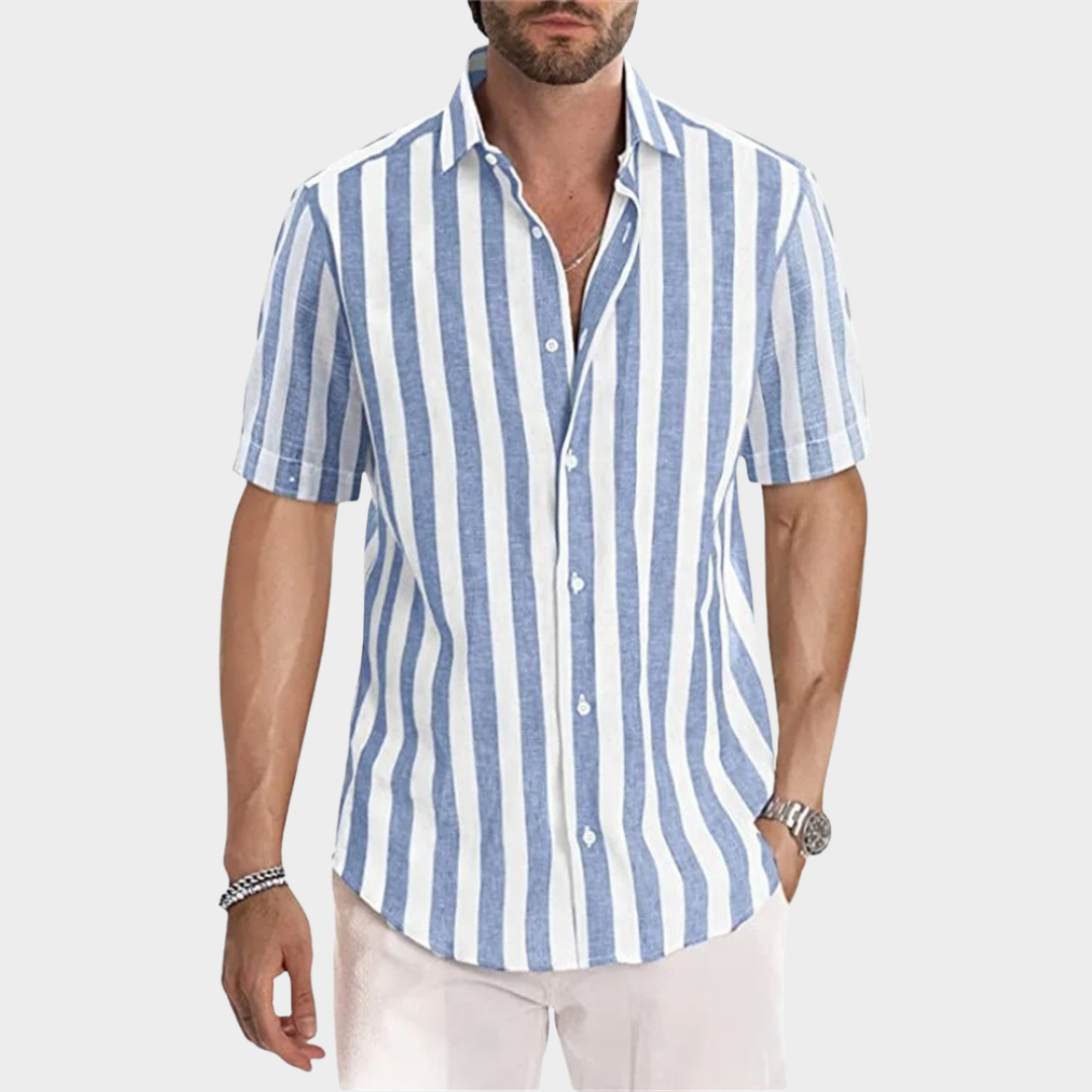 Men Striped Short Sleeve Shirt – Casual Fit – Breathable Fabric – Button-Up – Multiple Colours