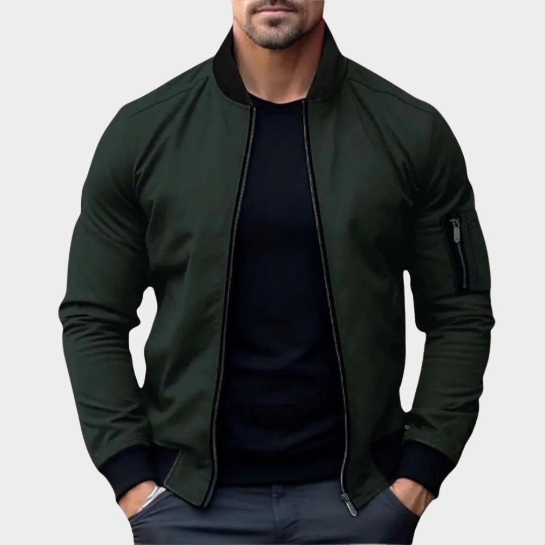 Men's Solid Bomber Jacket – Zipper Front Windbreaker – Casual Lightweight Coat – Multiple Colours