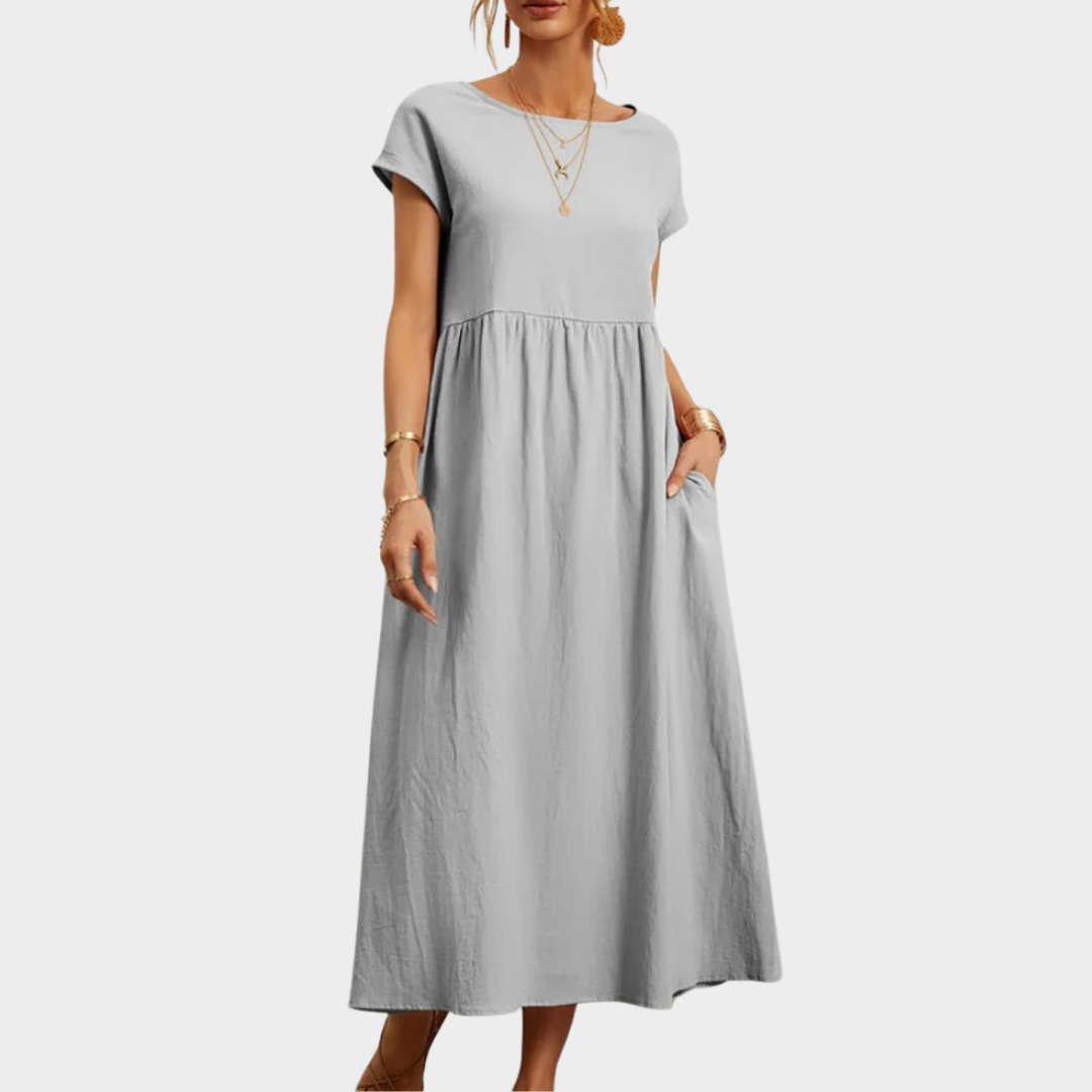 Women’s Midi Dress – Short Sleeve Oversized Fit – Cotton Linen Blend – Harajuku Style – Multiple Colours