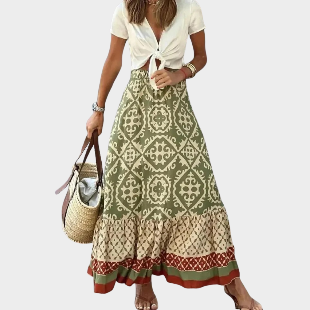 Women’s Long Skirt – Boho Style – Elastic Waist – Floral Print – Casual Loose Fit – Multiple Colours