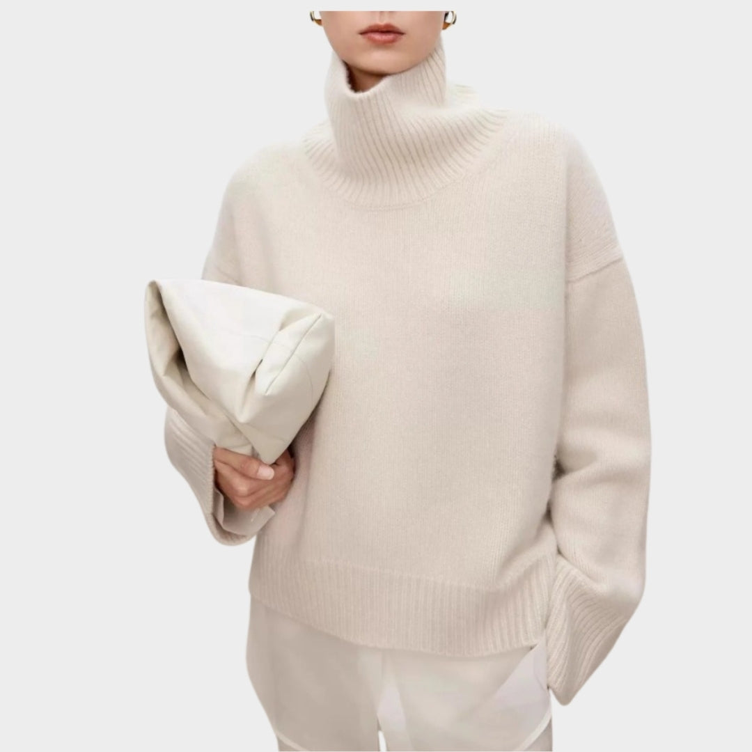 Women’s Thickened Turtleneck Cashmere Sweater – Loose Fit, Knitted Silhouette, Black/Beige/Brown