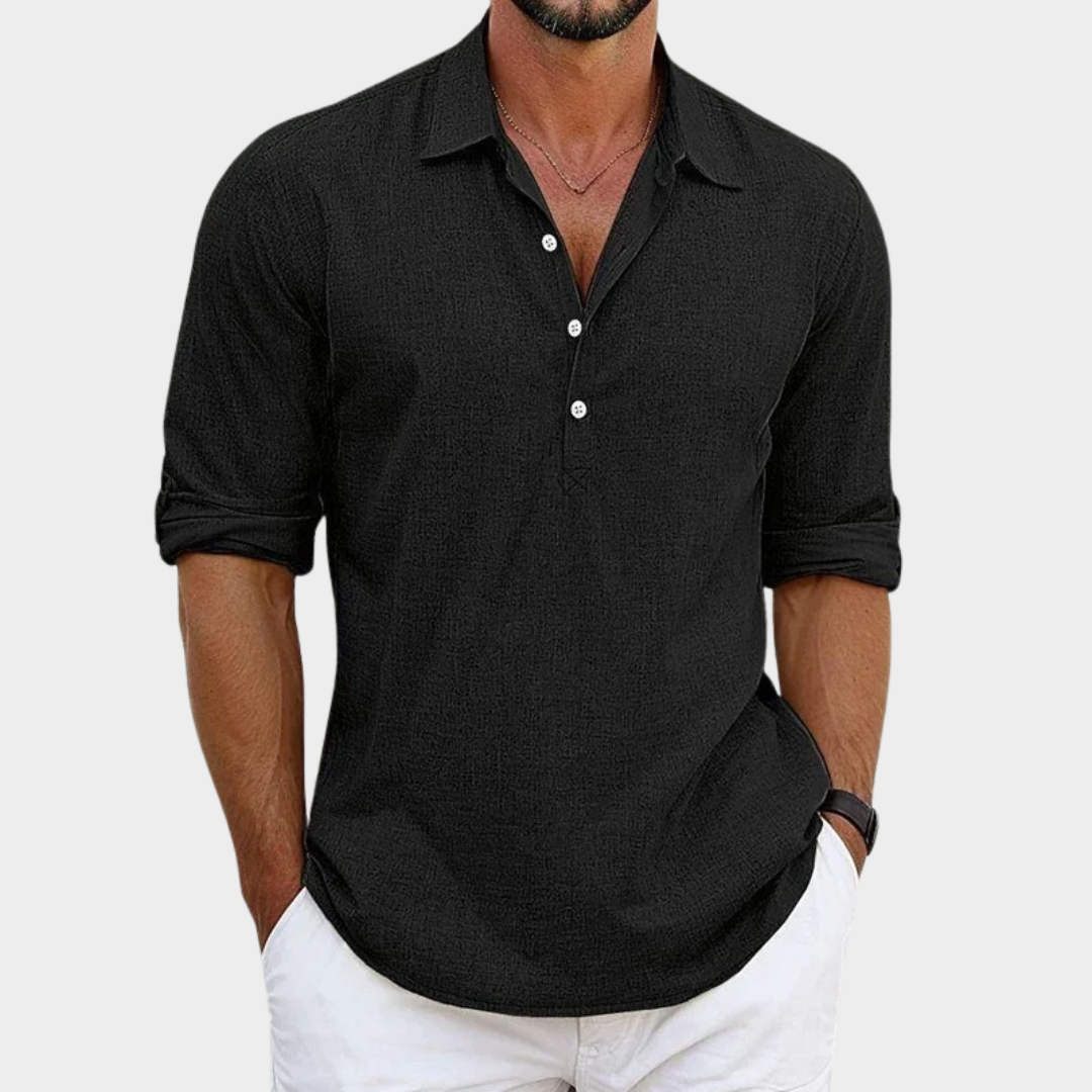 Men’s Loose Fit Long Sleeve Polo Shirt – Classic Collar Cotton Blend – Multiple Colours