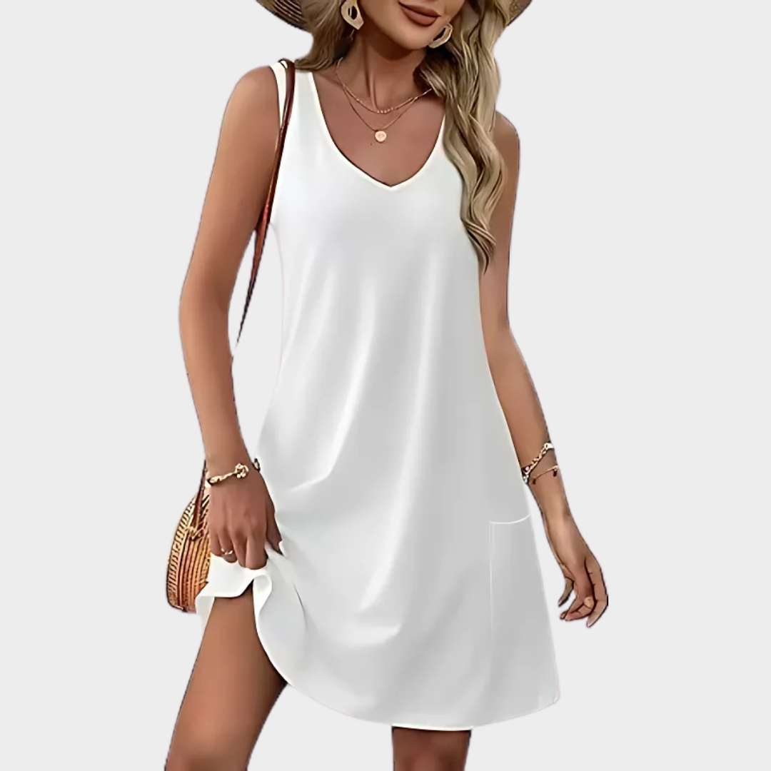 Women’s Sleeveless Mini Dress – Round Neck Loose Fit Vest Style – Geometric Print Casual Design – Lightweight Soft Fabric – Multiple Colours