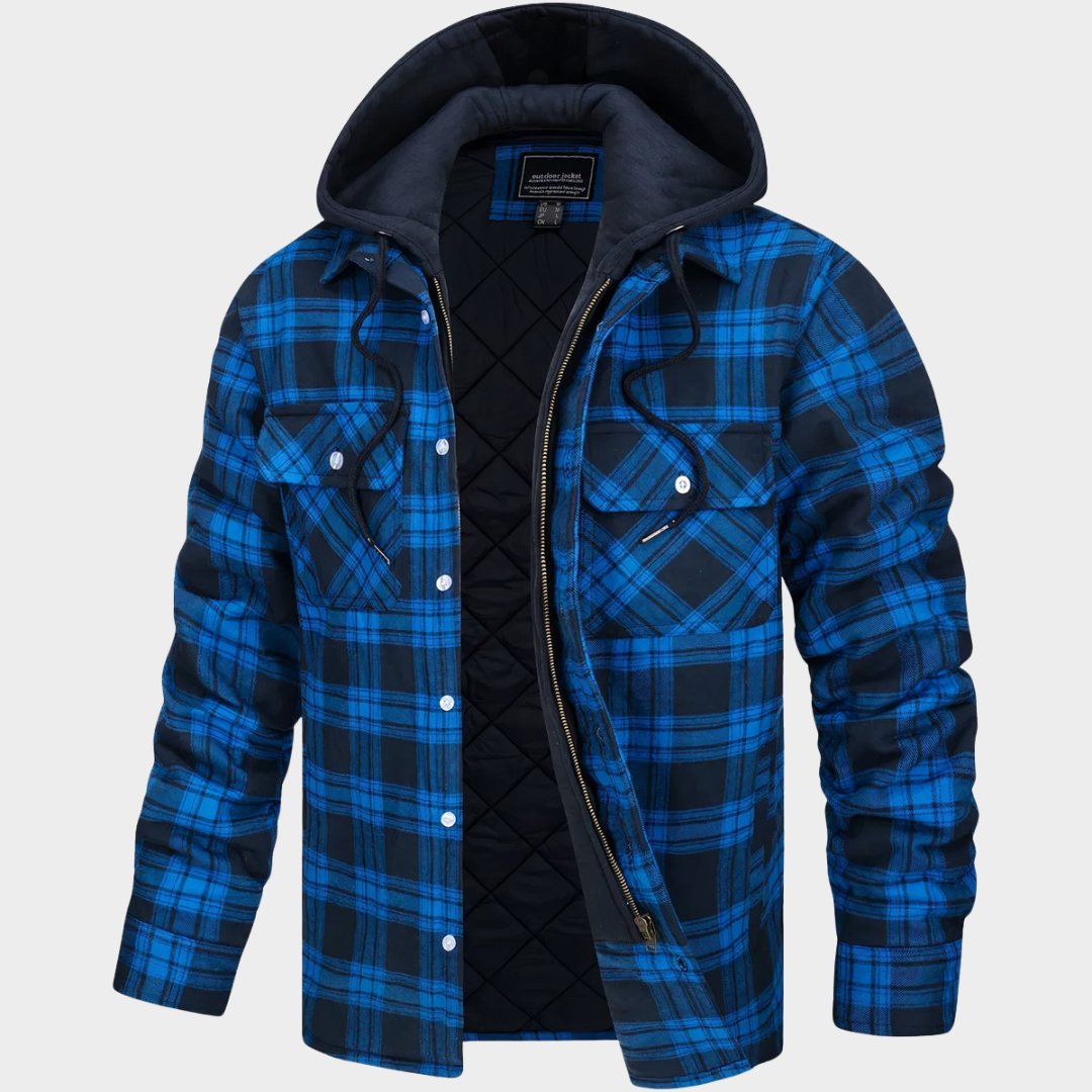 Men’s Flannel Shirt Jacket – Quilted Lined Button-Up Hoodie – Long Sleeve Thick Cotton Outerwear – Relaxed Fit – Multiple Colours