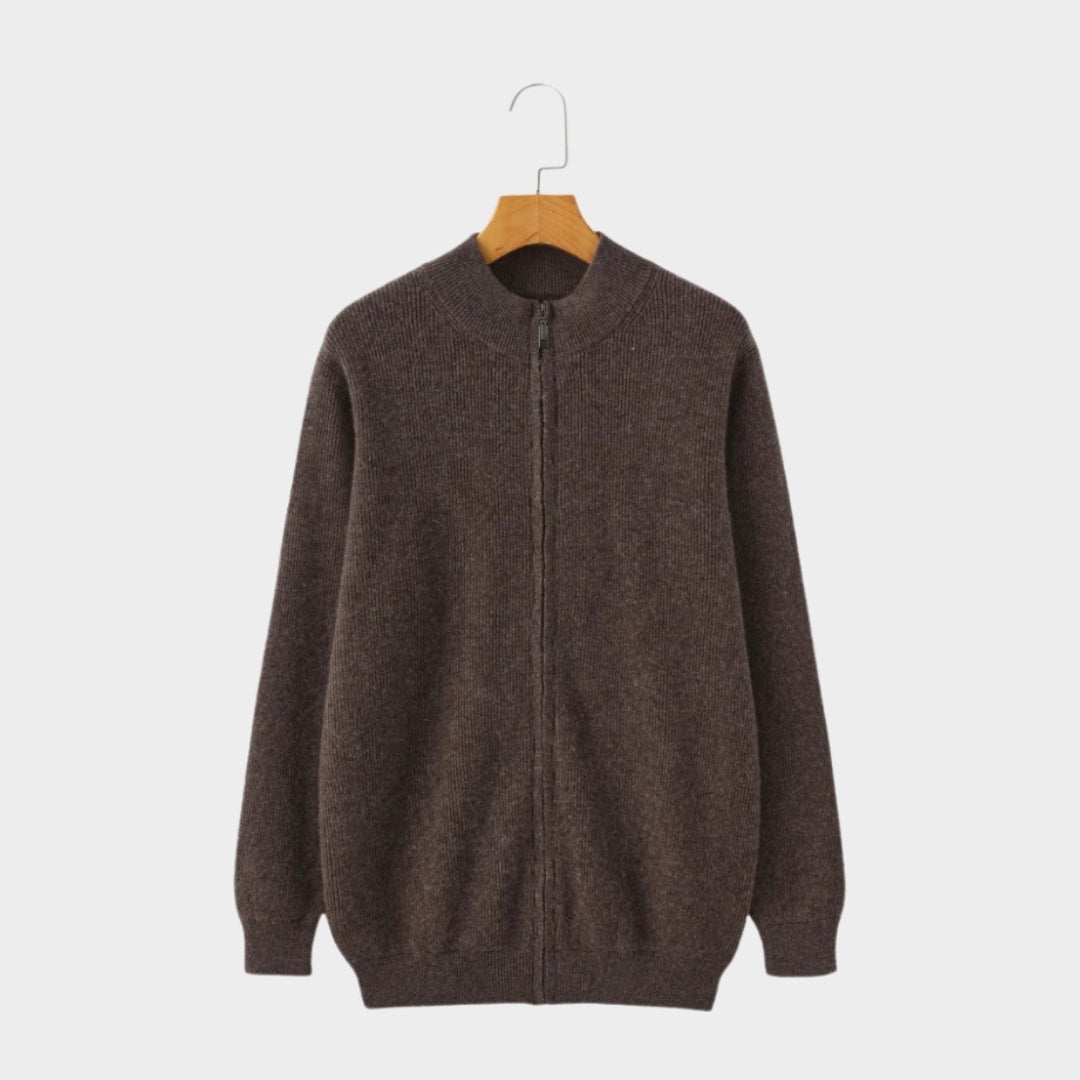 Men’s Cashmere Zip-Up Sweater - 100% Premium-Grade Cashmere, Soft and Warm with Ribbed Cuffs, Blue, Beige, and More