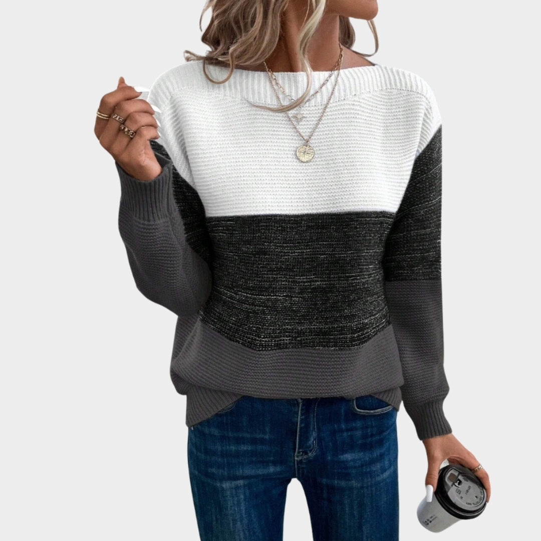Elegant Patchwork Women’s Sweater - Loose Fit, Knitted Autumn Winter Tops, Gold, Black, and More