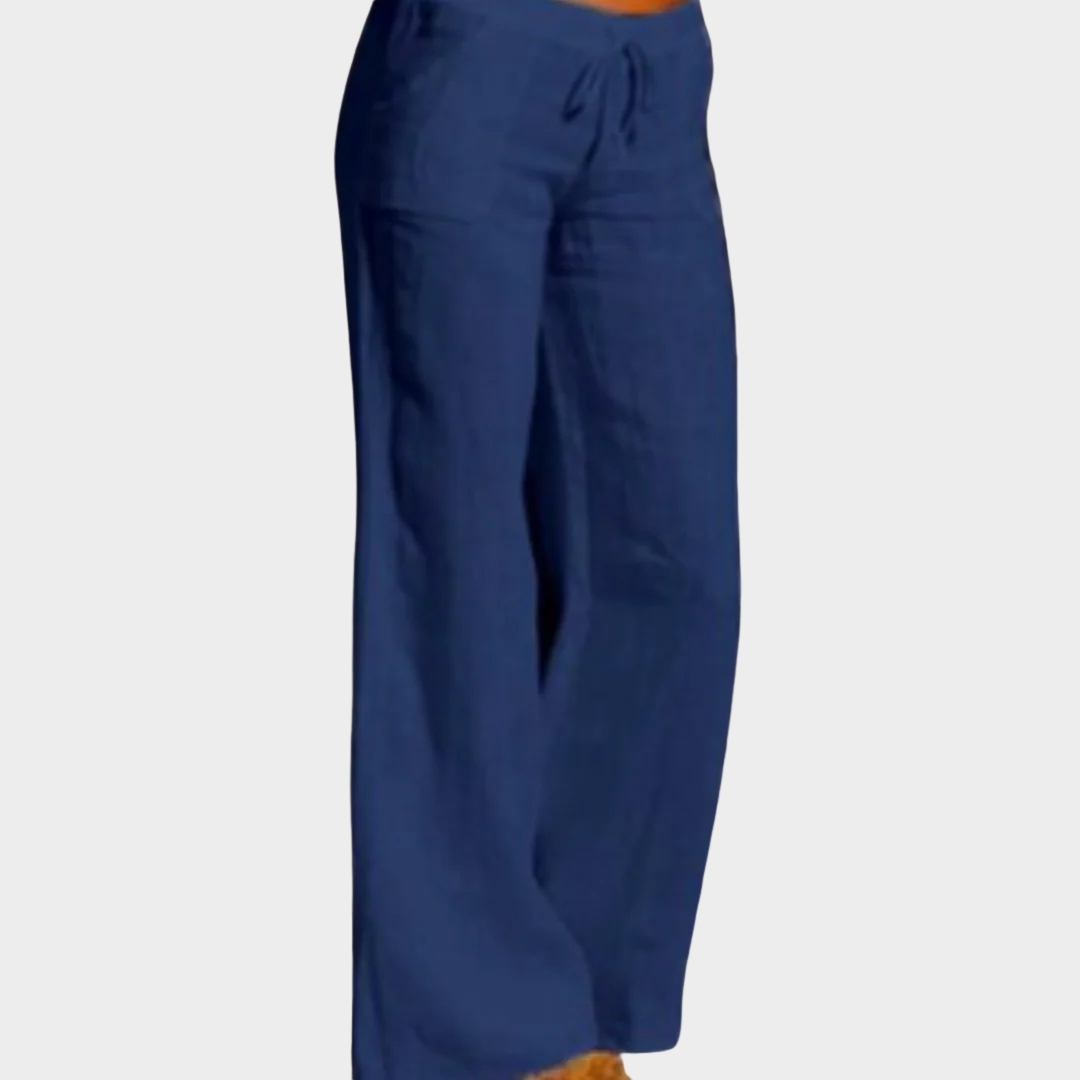 Women’s Wide Leg Trousers – Elastic Waist with Drawstring – Pockets – Lightweight Solid Colour – Multiple Colours