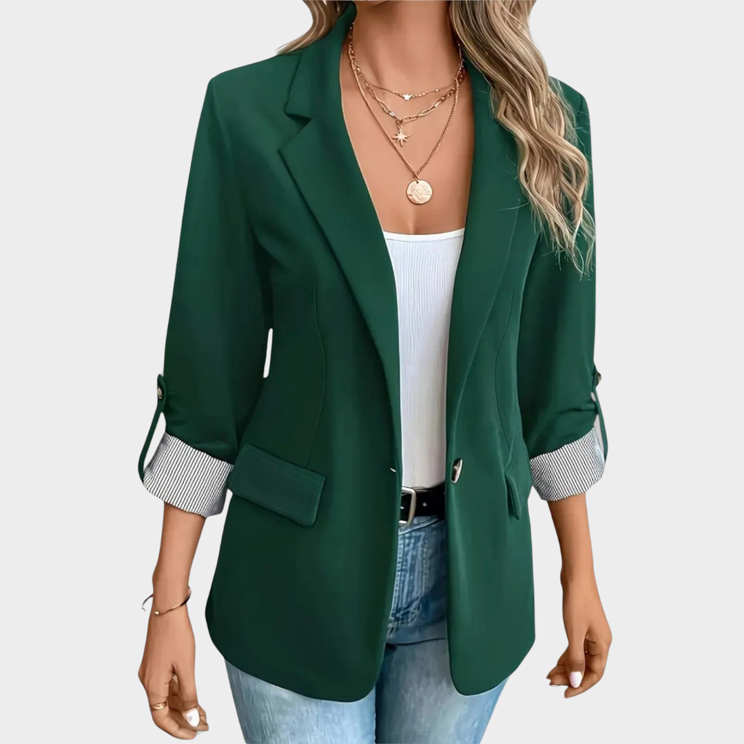Women’s Slim Fit Suit Jacket – Button-Up Blazer – 3/4 Rolled Sleeves – Lightweight Casual Outerwear – Multiple Colours