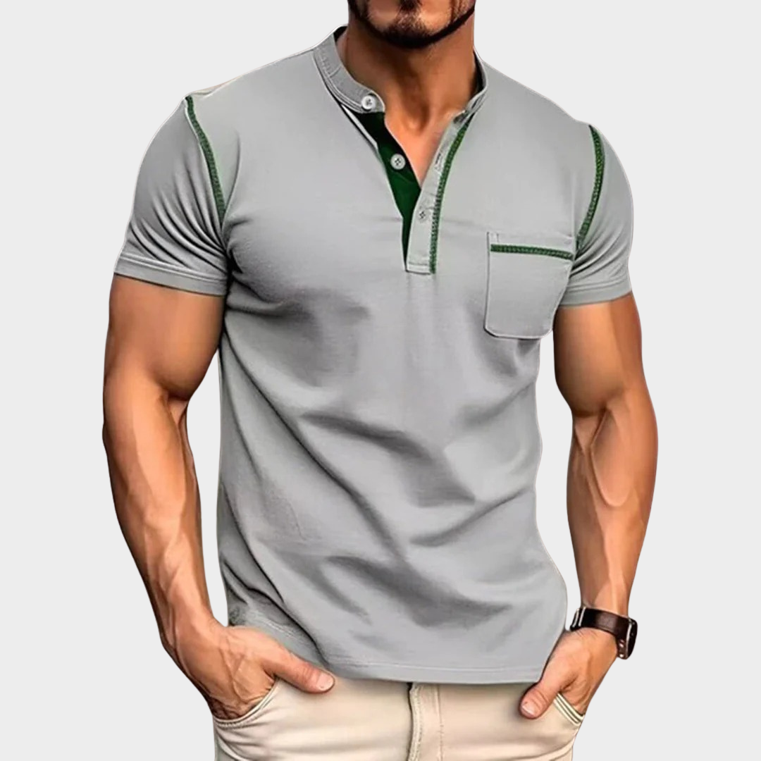 Men’s Short Sleeve Henley Shirt – Elastic Breathable Fit – Button-Up Crewneck – Multiple Colours