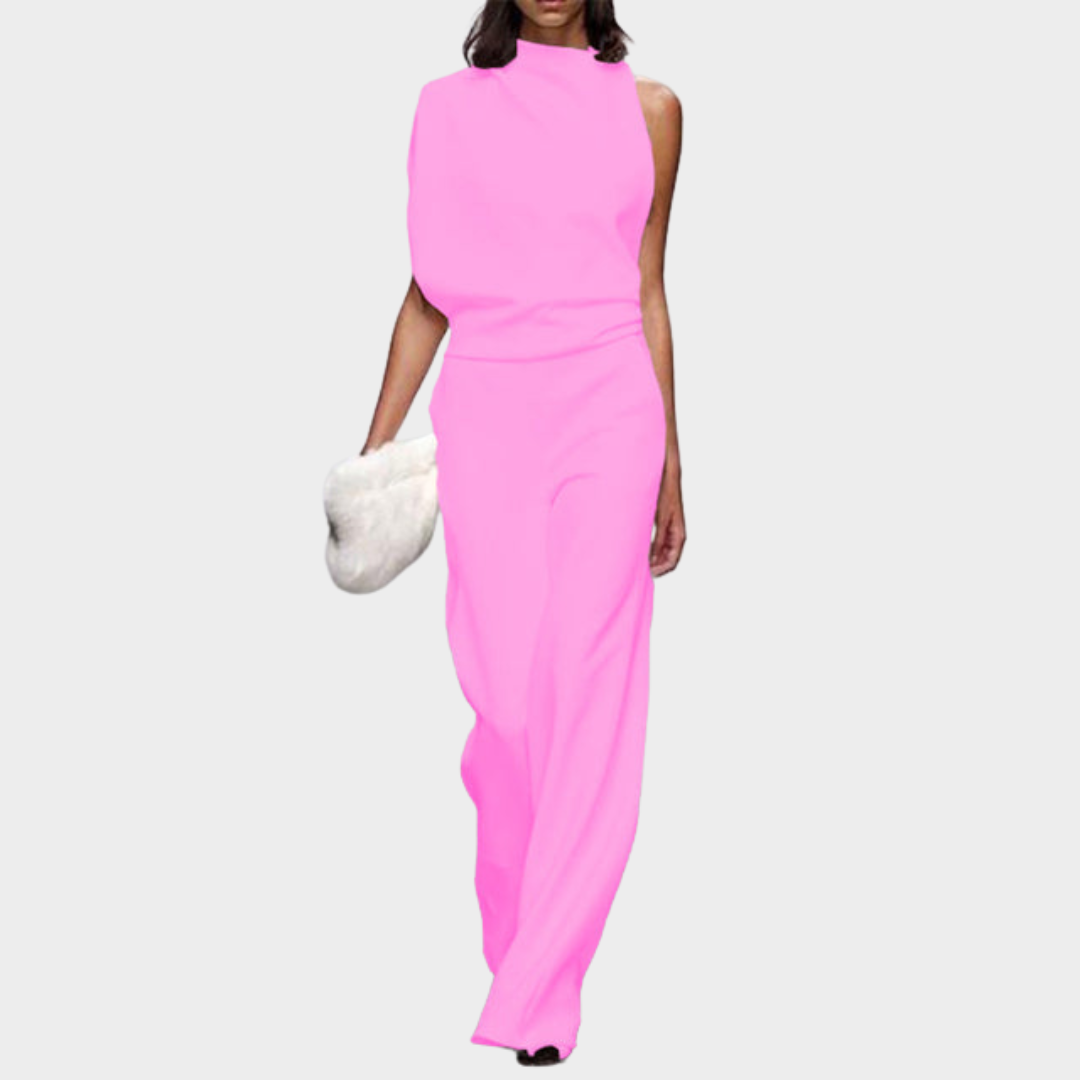 Women's Sleeveless Jumpsuit – Stand Collar – Elegant Backless Design – Multiple Colours
