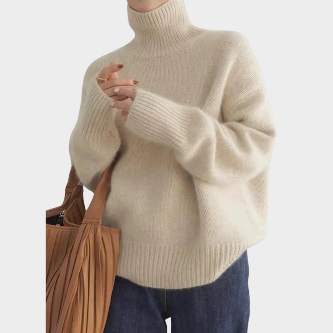 Women's Turtleneck Knitted Sweater – Long Sleeve – Loose Fit – Soft & Warm – Multiple Colours