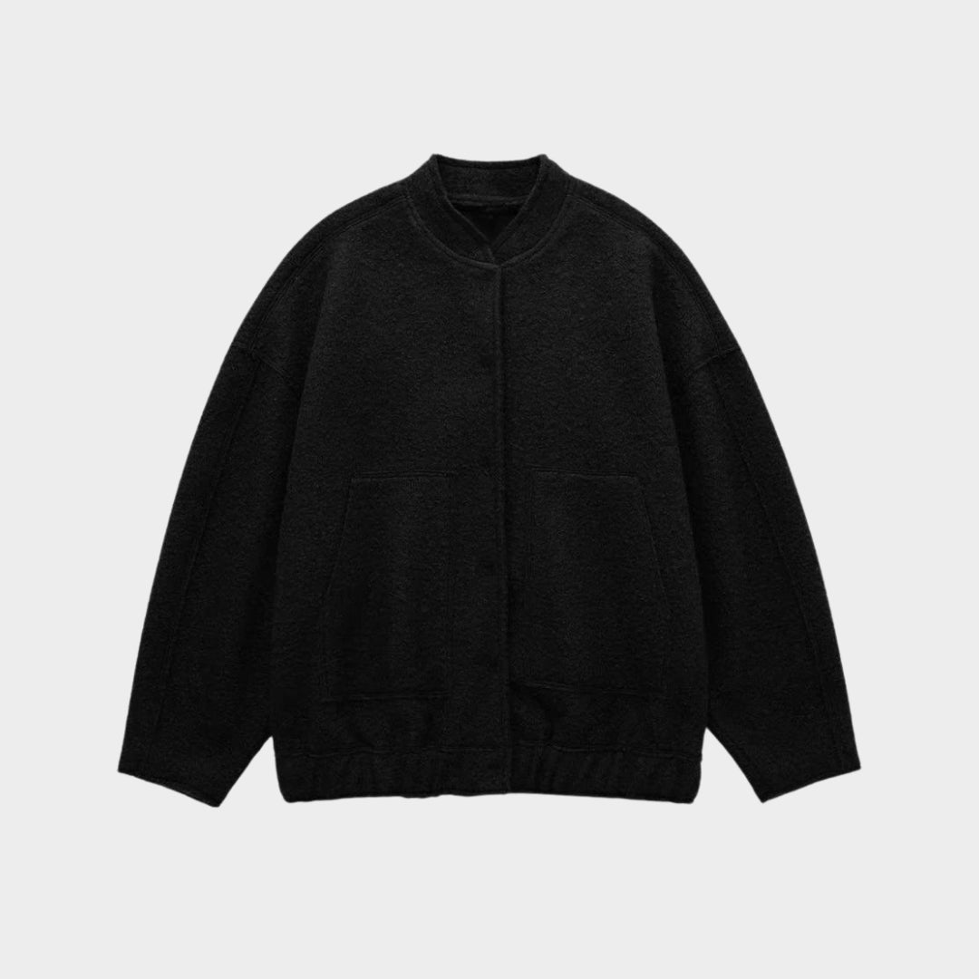 Women’s Oversized Coat – Round Neck, Pocket Detail, Long Sleeve, Casual, Black, Green, and More