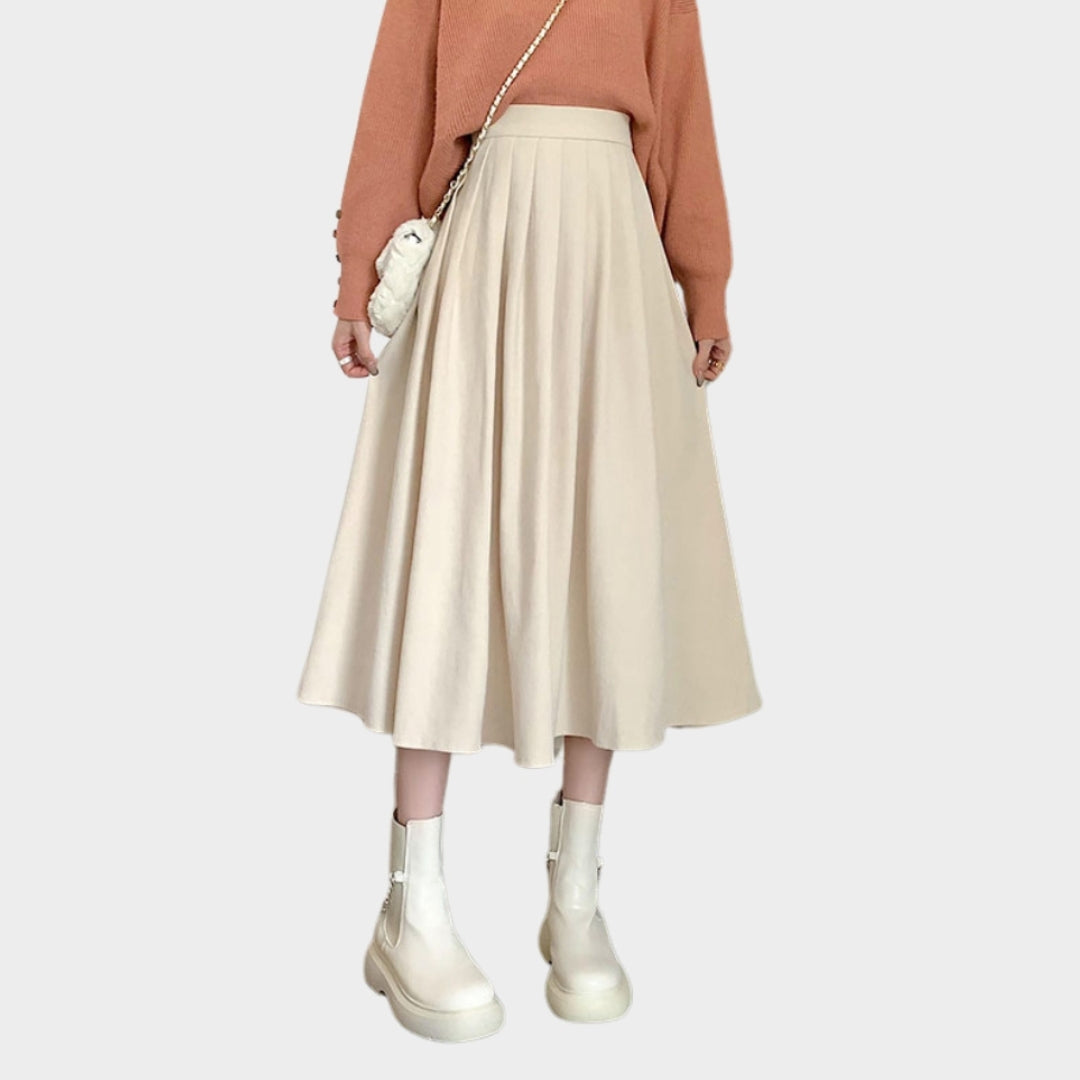 Women’s High Waist Pleated Skirt - Vintage A-Line Korean College Style Long Skirt, Blue, Black, and More