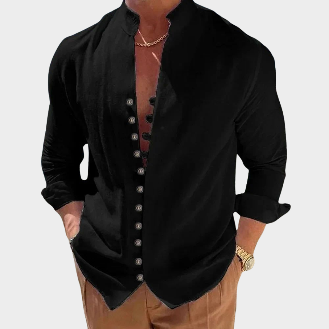 Men’s Casual Long Sleeve Shirt – Button-Up – Relaxed Fit – Solid Colour – Soft Fabric – Multiple Colours