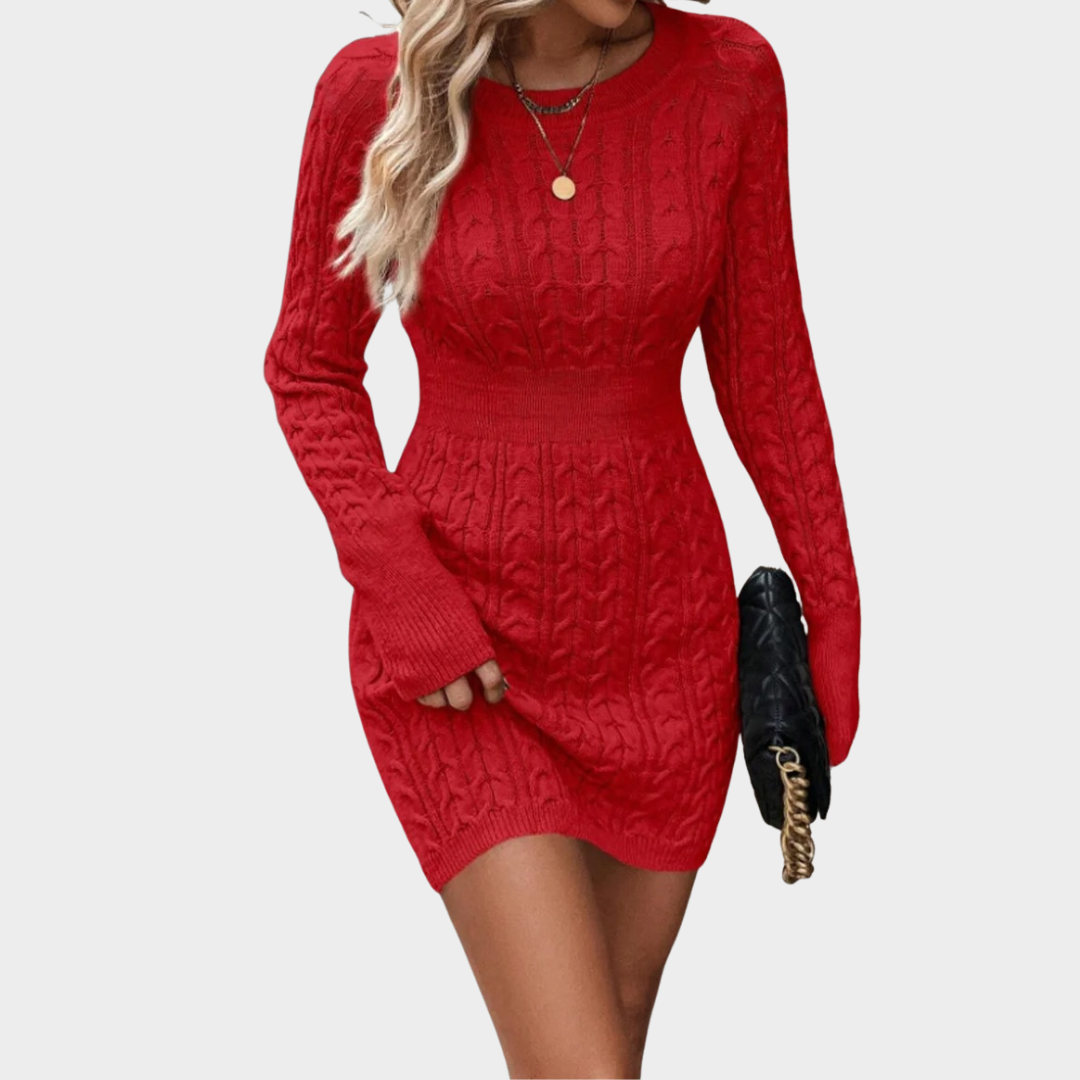 Women Knitted Sweater Dress – O-Neck Long Sleeve Mini Slim Fit Casual Pullover – Soft Knit Material – Multiple Colours