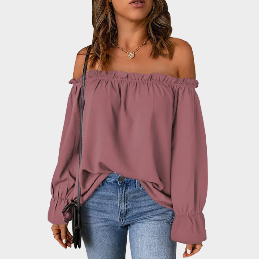 Women’s Off Shoulder Blouse – One Neck Pleated Pullover Top with Relaxed Fit – Lightweight Solid Colour Casual Blouse – Multiple Colours