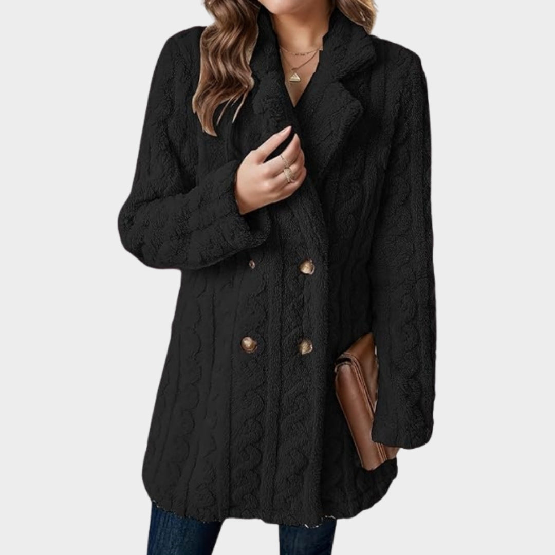 Women's Fuzzy Lapel Coat – Warm Plush Buttoned Jacket, Red, Black, and More