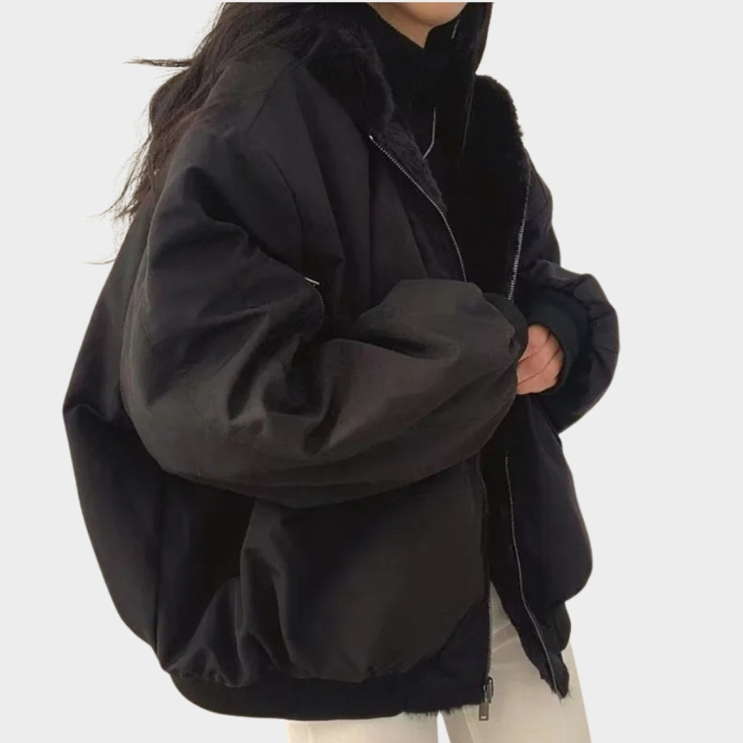 Women’s Oversized Hooded Double-Sided Jacket - Winter Warm Thickened Cashmere Coat - Fluffy Outerwear - Blue, Beige, Black