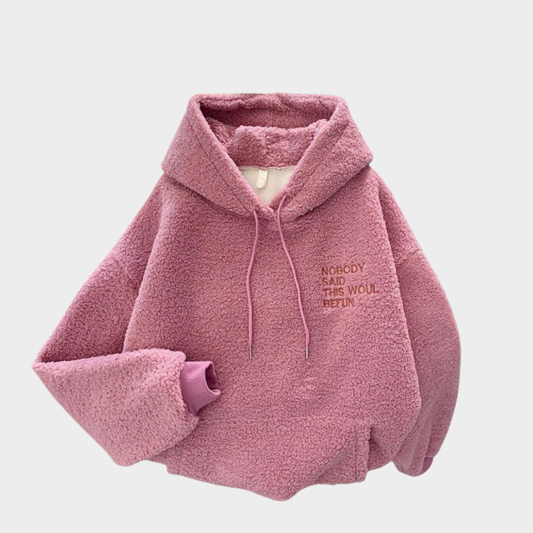 Women's Hooded Sweatshirt - Loose Harajuku Fleece Sweater with Pockets (Apricot, Blue, Pink)