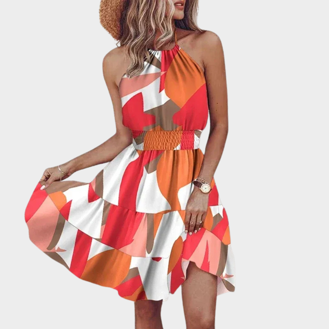 Women Halter Neck Mini Dress – Floral Print Sleeveless Fit with Lightweight Fabric and Boho Style – Multiple Colours