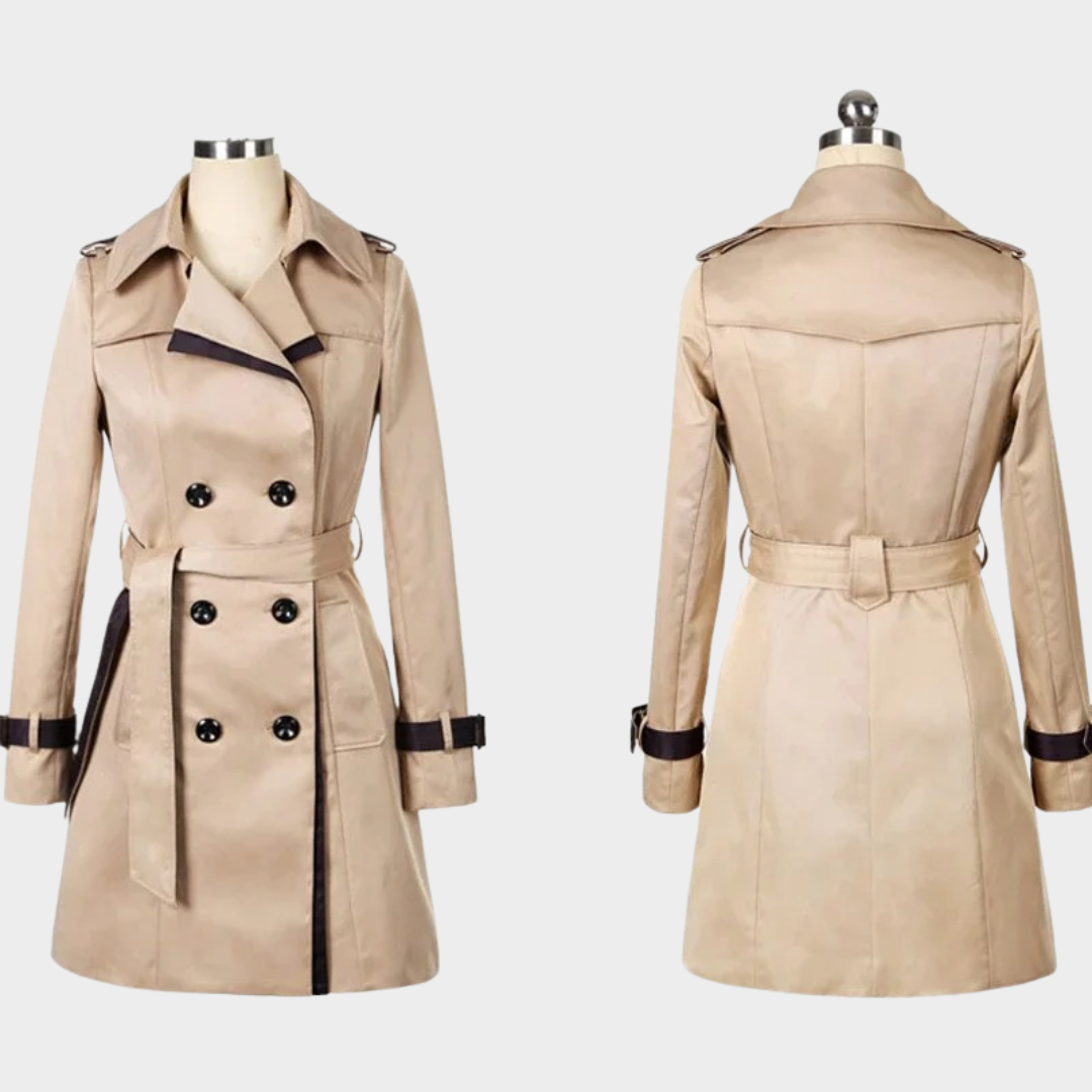 Women Double Breasted Trench Coat – Long Casual Windbreaker with Belted Fit – Elegant Outerwear – Multiple Colours