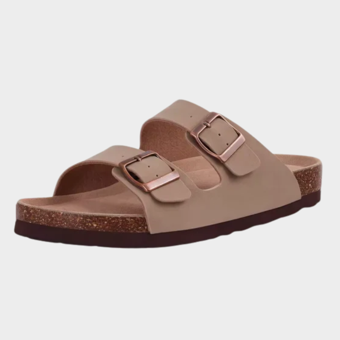 Women’s Cork Footbed Slide Sandals – Adjustable Buckle Slip-On Casual Beach Slippers – Multiple Colours