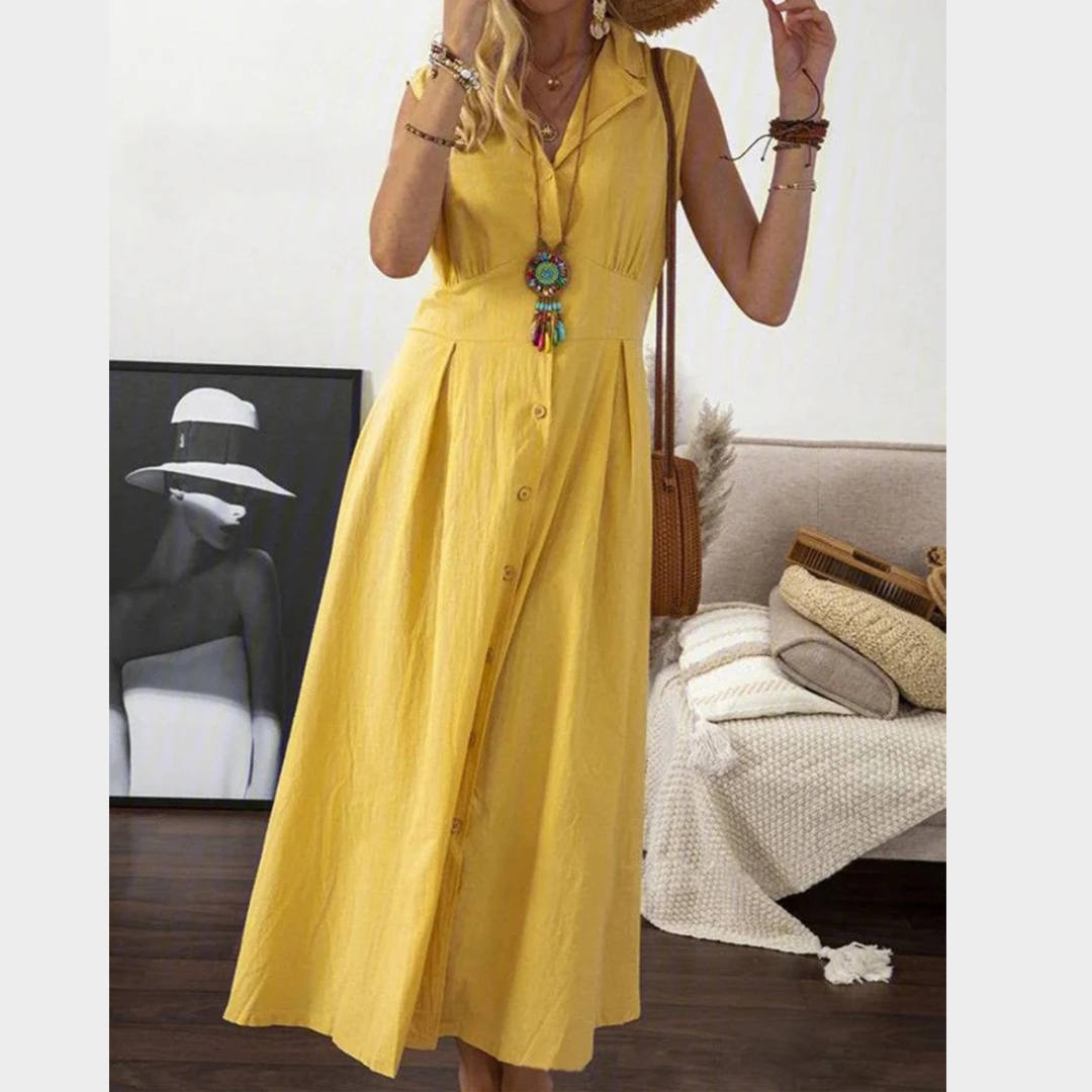 Women’s Sleeveless Shirt Dress – Loose Fit – Button Front – Cotton Linen Blend – Solid Colour – Multiple Colours