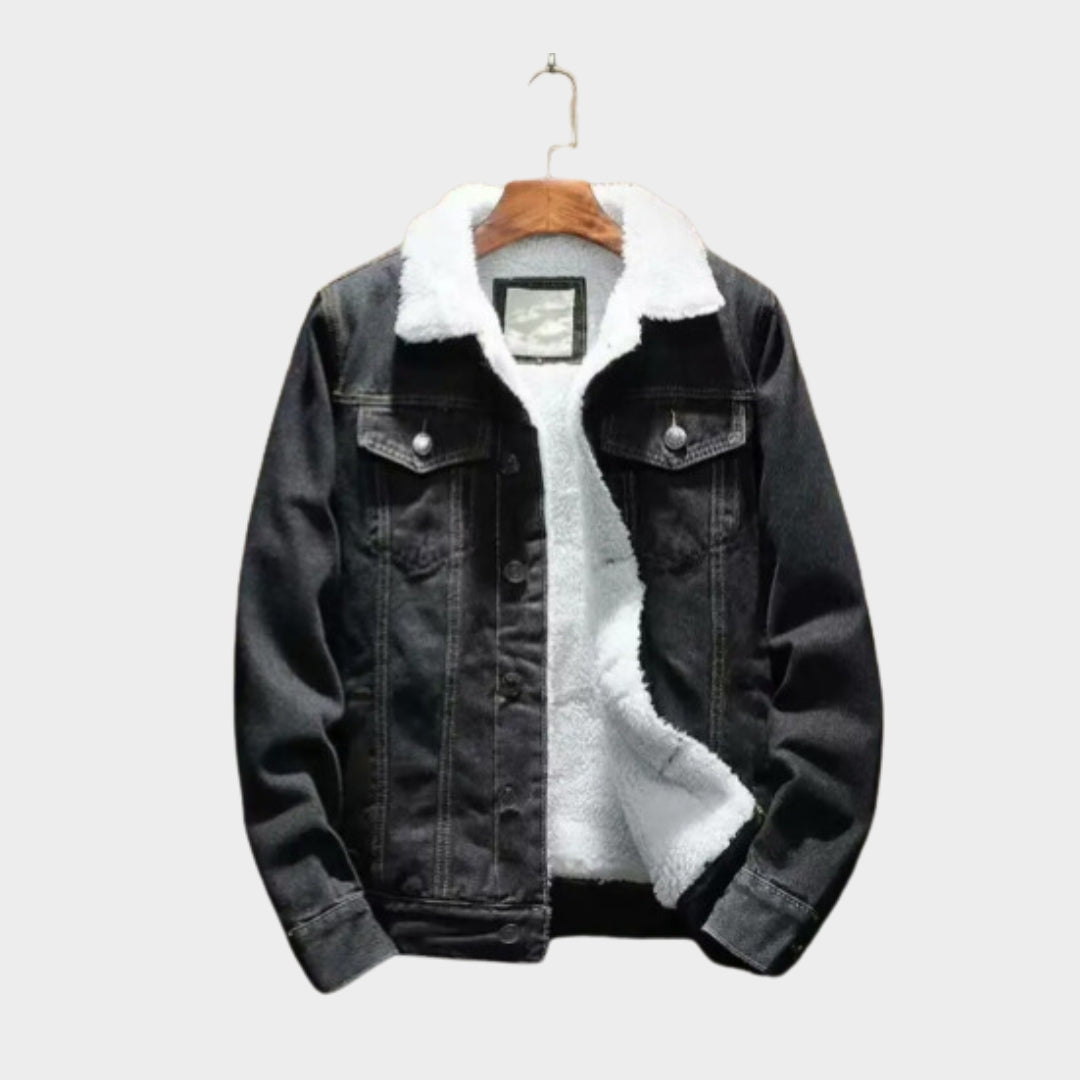 Men's Jean Jacket - Thick Lamb Cashmere Lining - Winter Denim Coat - Coldproof Outerwear - Light Blue, Black, Dark Blue
