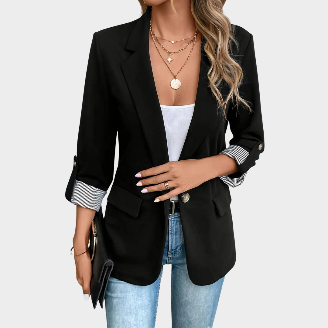 Women’s Slim Fit Suit Jacket – Seven Quarter Rolled Sleeve – Button Up – Elegant Office Wear – Multiple Colours