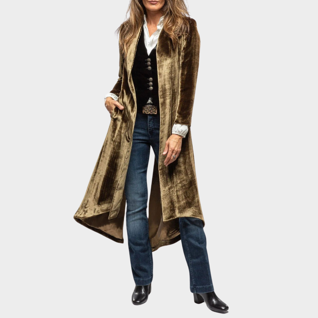Women’s Velvet Long Cardigan Coat – Split Hem – Loose Fit – Elegant & Stylish – Multiple Colours