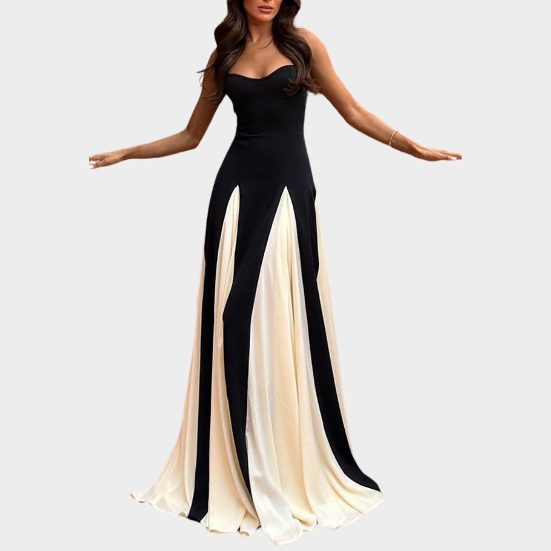 Women's Sleeveless Maxi Dress – High-Waist A-Line Dress – Elegant Backless Fit – Black