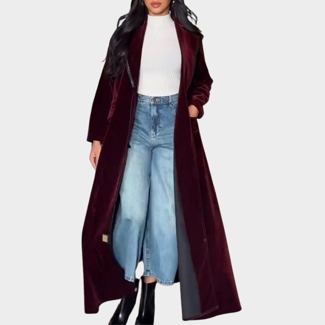 Women’s Long Trench Coat – Lapel Collar – Single Button – Elegant Modest Fit – Multiple Colours