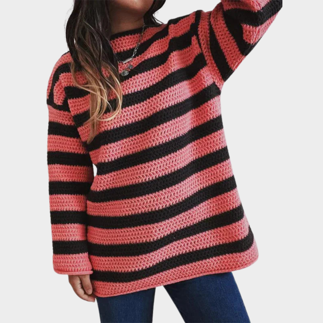Women's Striped Oversized Sweater – Long Sleeve – O-Neck – Knit Jumper – Multiple Colours