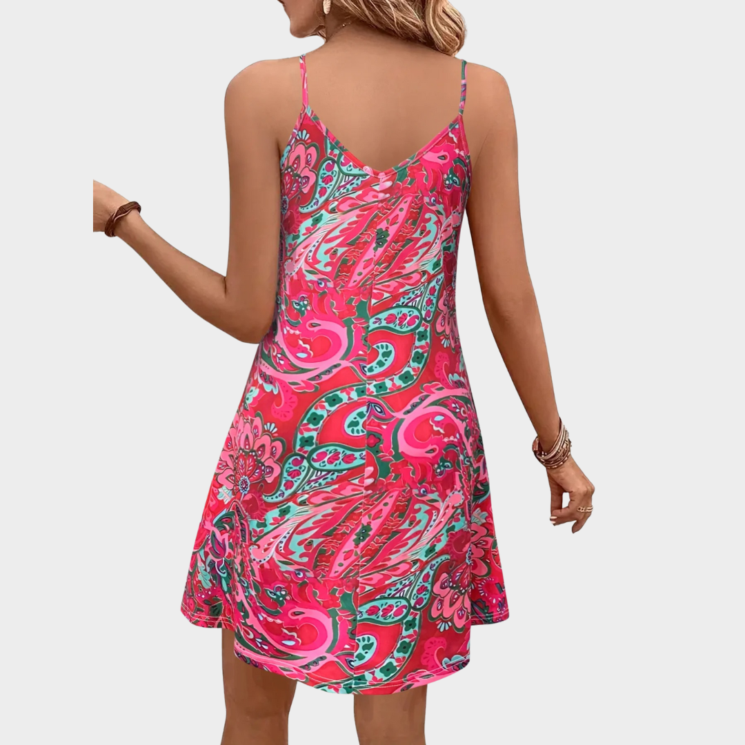 Women Cami Midi Dress – Paisley Print Lightweight Fit for Travel and Events – Multiple Colours