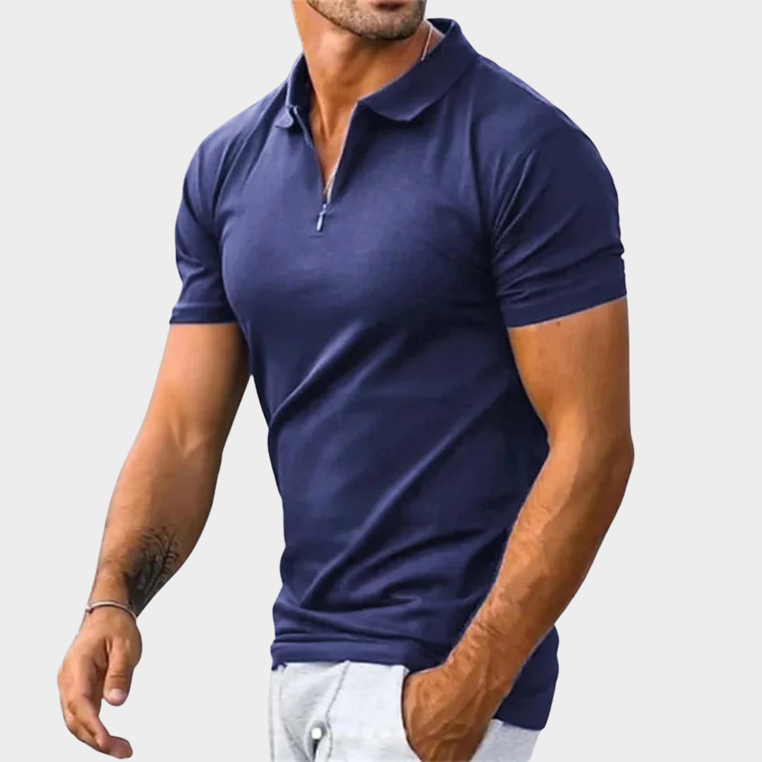 Men’s Short Sleeve Polo Shirt – Solid Colour – Zipper Collar – Comfortable Fit – Breathable Fabric – Multiple Colours