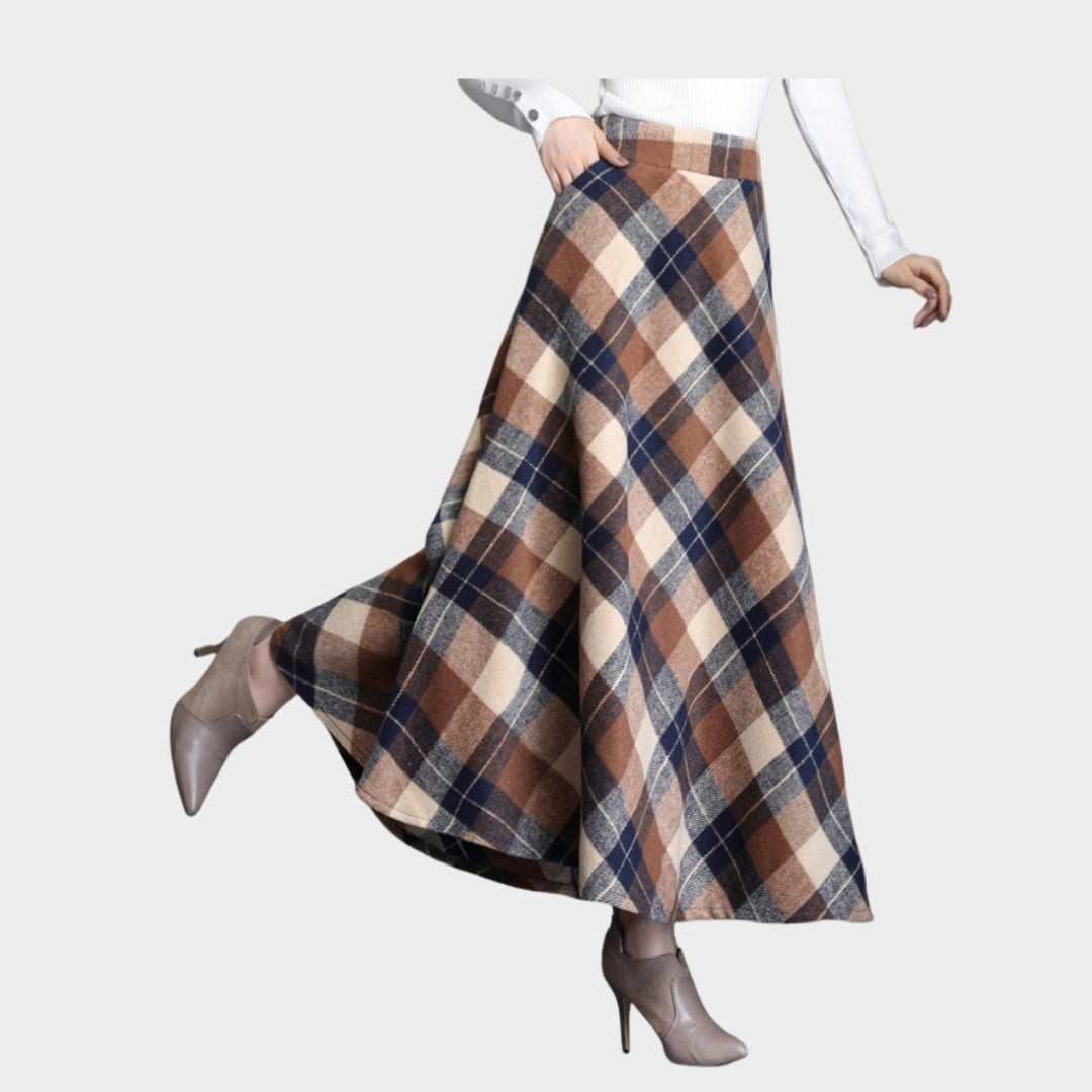 Women’s Plaid Wool Skirt - High Waist, Thick Warm Elegant Winter Skirt, Red, Blue, and More