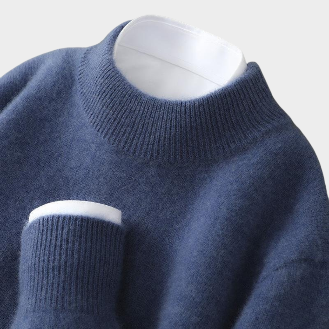 Men Cashmere Sweater – Soft Pure Cashmere with Mock Neck and Ribbed Trim – Relaxed Fit Timeless Knitwear – Multiple Colours