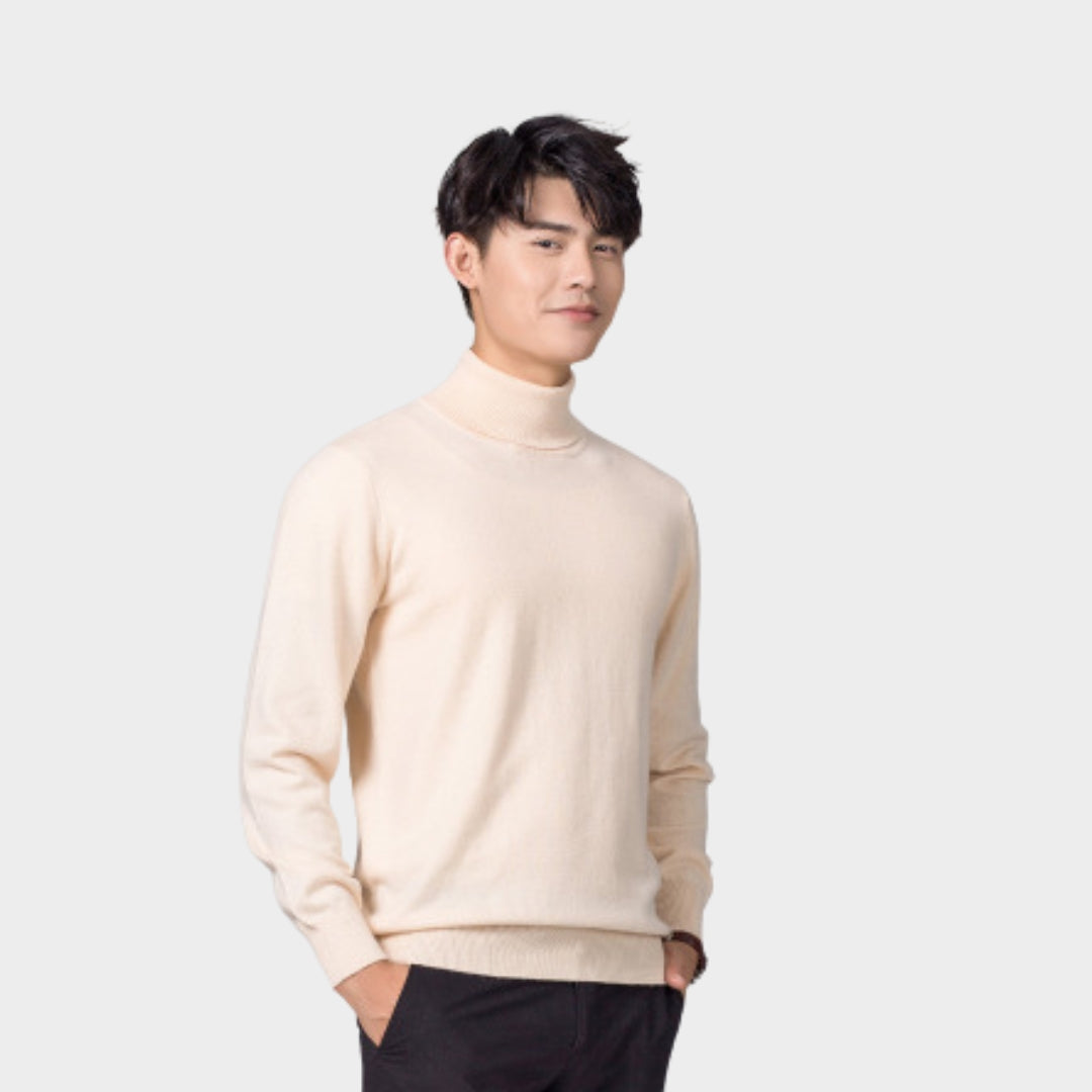 Men's Turtleneck Cashmere Cotton Blend Pullover Sweater – Fall/Winter, Yellow/Blue/Black/and More