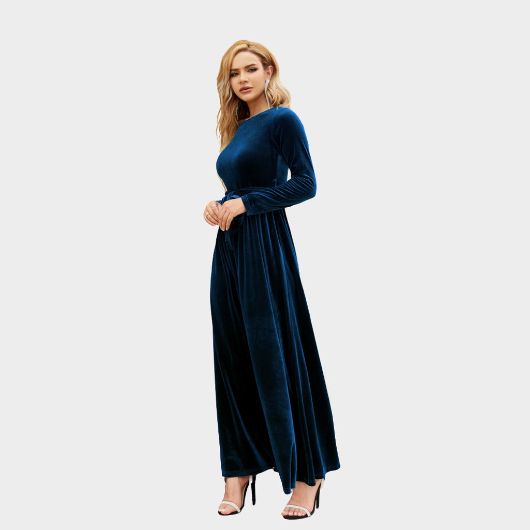 Women’s Long Velvet Maxi Dress – Elegant Formal Evening Gown, Solid Color, Bordeaux, Black, Blue, Green