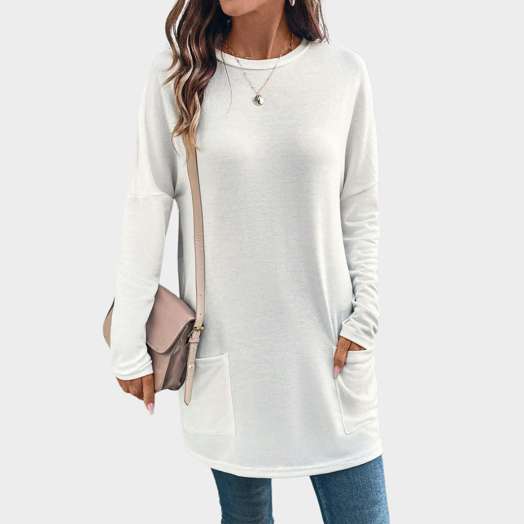 Women’s Sweatshirt – Relaxed Fit Cotton Feel Top with Round Neck, Long Sleeves and Hip Pockets – Multiple Colours