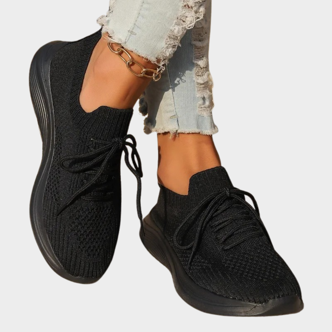 Women’s Casual Lace-Up Sneakers – Thick Sole Comfort Trainers – Front Tie Solid Colour Walking Shoes – Multiple Colours