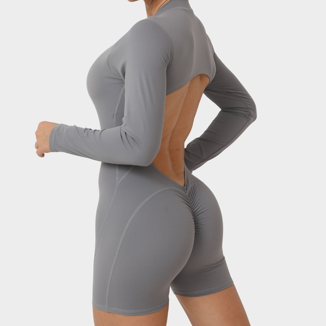 Women's Long-Sleeve Yoga Jumpsuit - Zipper Front Padded One-Piece - Stretch Fit Gym & Casual Wear - Multiple Colours