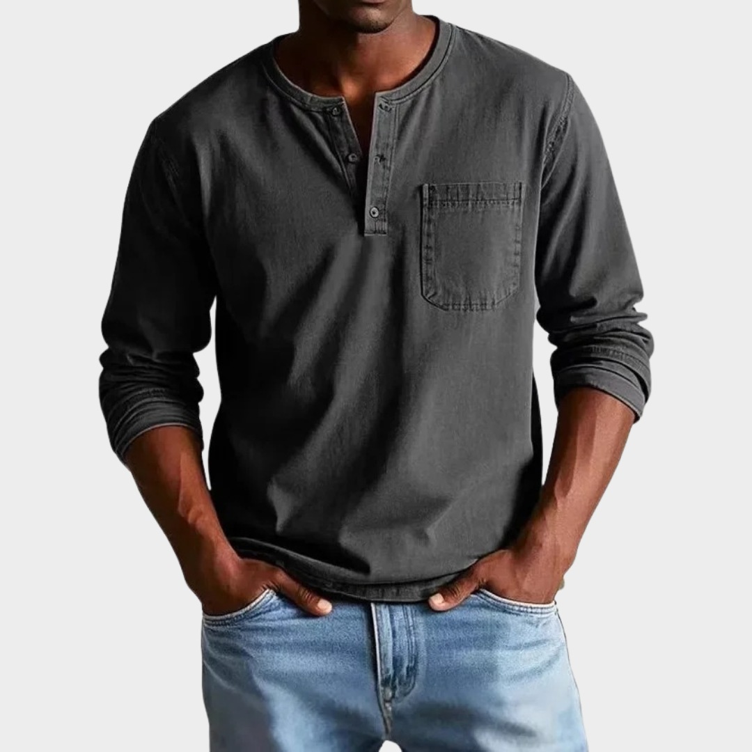 Men’s Slim Fit Long Sleeve T-Shirt – O-Neck Pull-On Style – Breathable Fabric with Pocket Detail – Multiple Colours