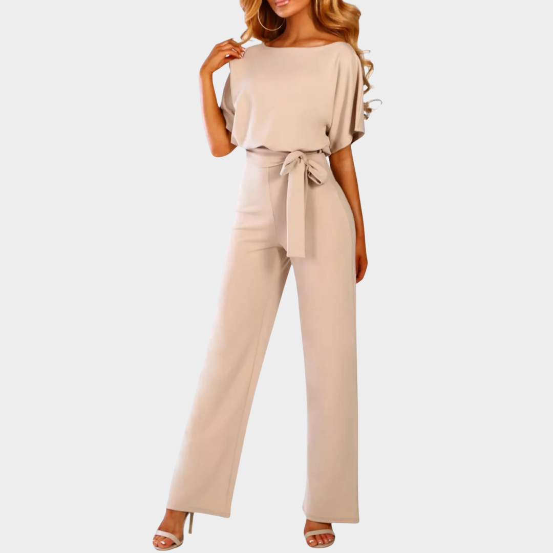 Women Jumpsuit – Elegant Solid Colour Romper – Short Sleeve with Waist Tie – Wide Leg Pants – Comfortable Fit – Multiple Colours